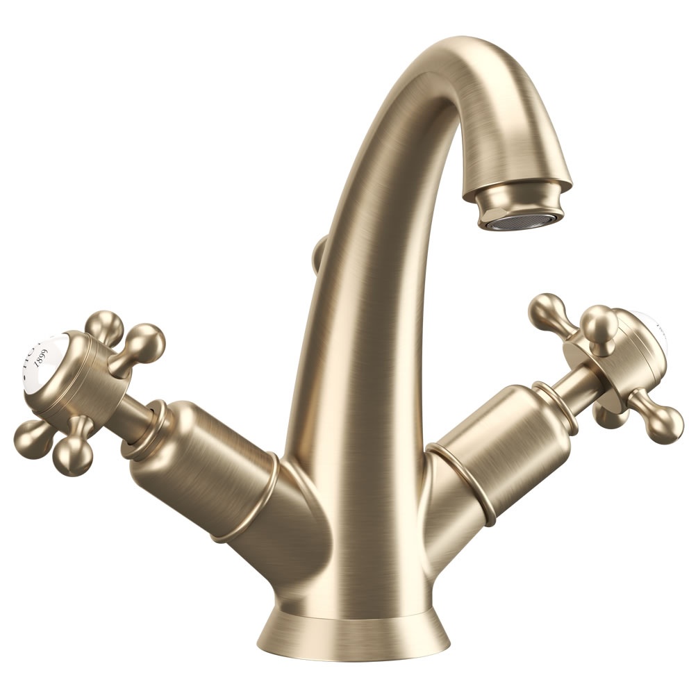 Cutout image of Crosswater Belgravia Brushed Brass High Neck Basin Mono Tap & Waste